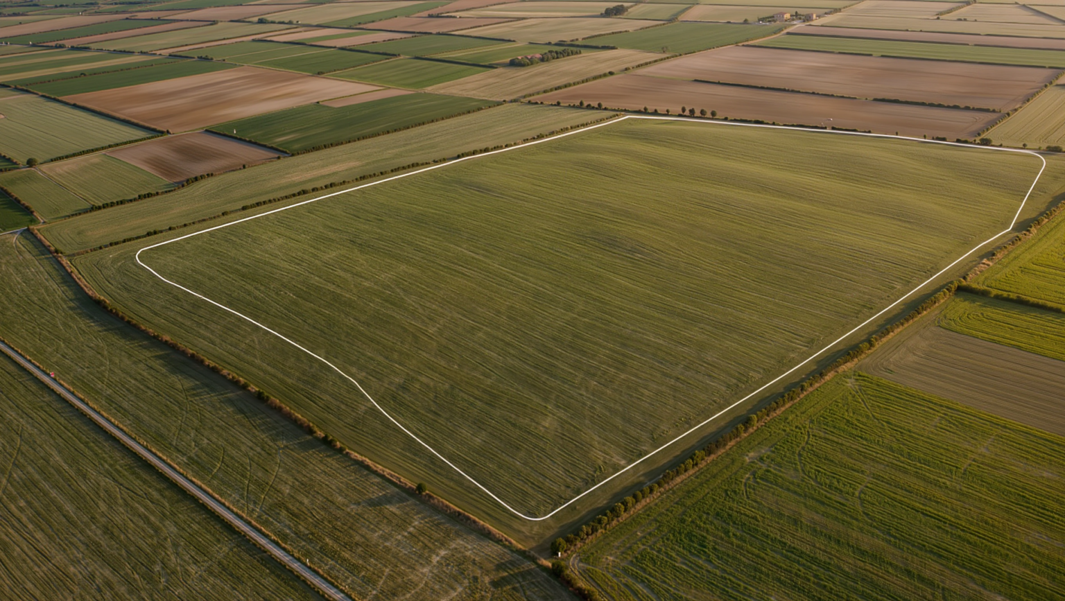 Veduta aerea di campi agricoli con il confine di una particella